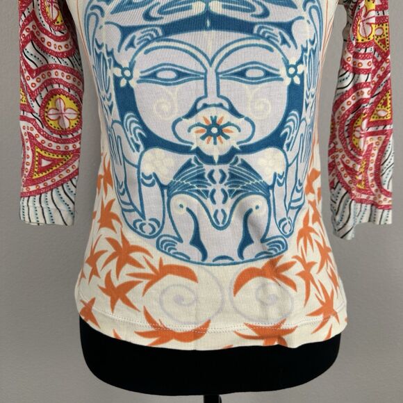 Vintage Y2K 90s BCBG Tribal Top Size Large Boho Art To Wear Floral Made In USA - Picture 3 of 15